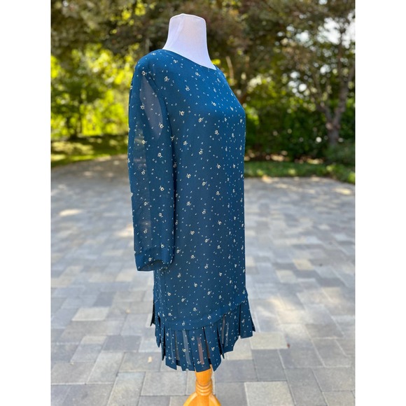 Vintage 90s Teal Drop Waist Dress Retro 20s 30s Fall Winter Modest Church Petite - Picture 11 of 13